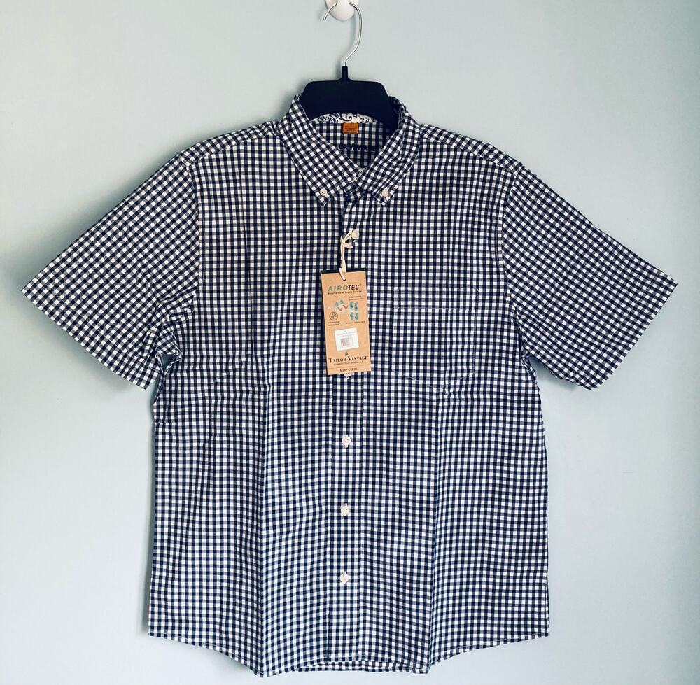 Tailor Vintage Mens Shirt Short Sleeve Medium Gingham Summer Casual